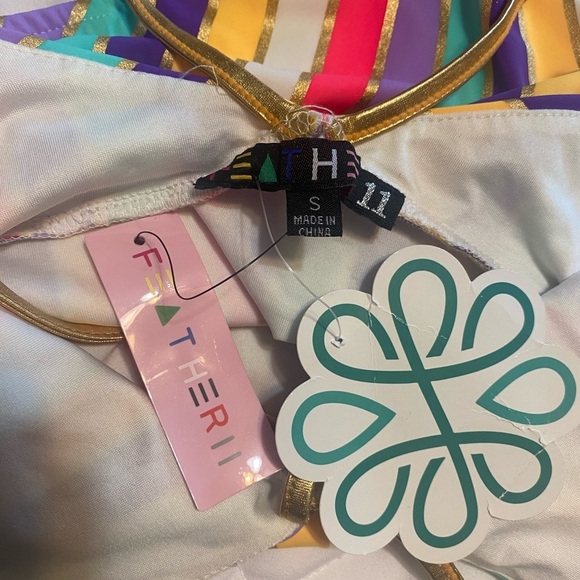 “FEATHER II” Rainbow Stripes & Gold Straps Bathing Suit - Picture 9 of 11